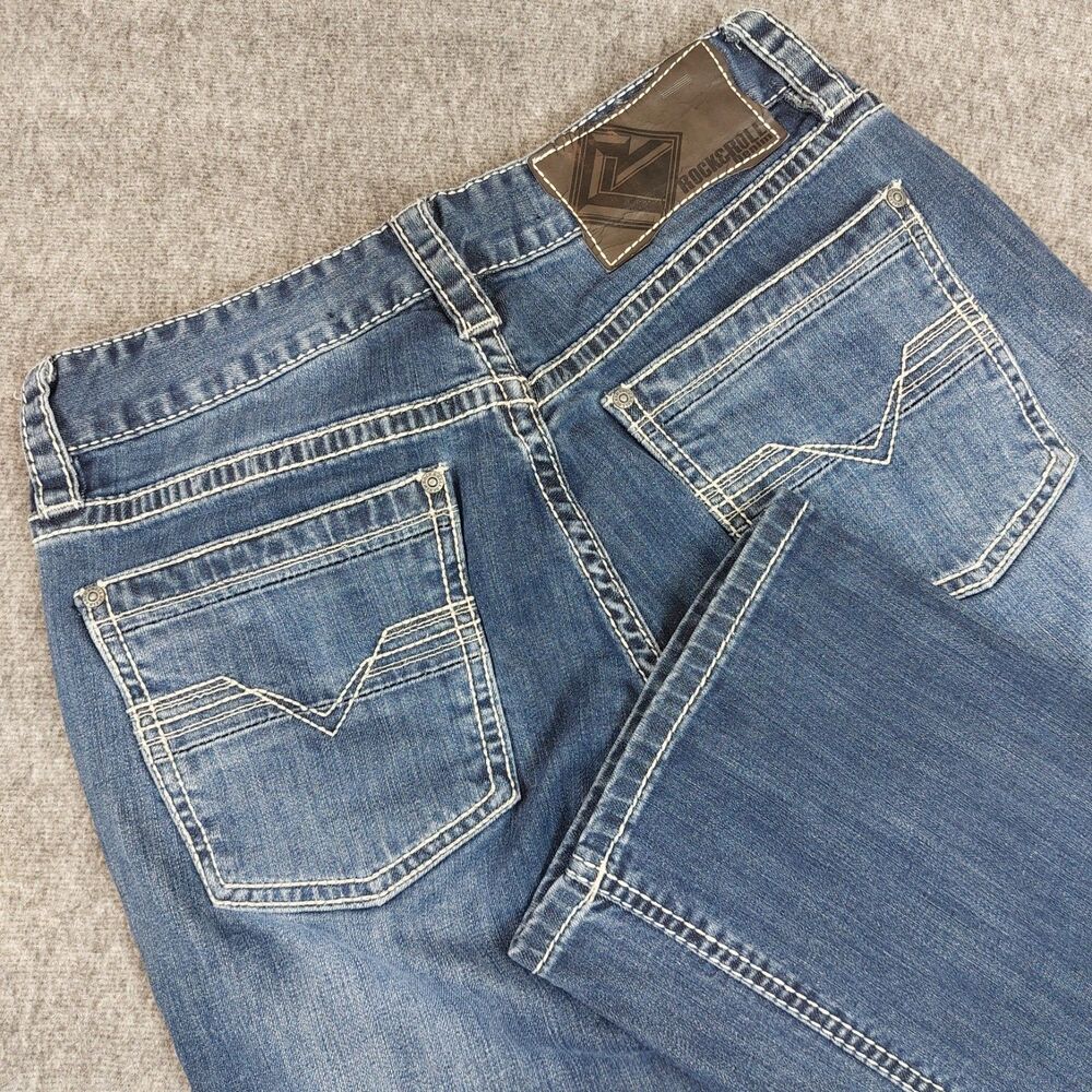 Rock & Roll Denim Men's 30x36 (Fit 30x35) Pistol Straight Leg Jeans Blue Western